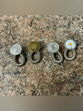 Jeans Button Loop Extenders - Silver and Brass with Daisy Accent